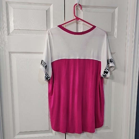 NWOT Juniors No Boundaries Pink and White Tee W VIBES Drawstring 15-17 XL - Picture 8 of 12